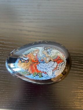Masters of Palekh Russian lacquer-style porcelain egg music box